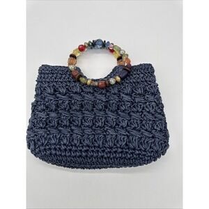 Cappelli Straworld Woven Straw Tote Bag Beaded Handle Boho Summer Beach Purse